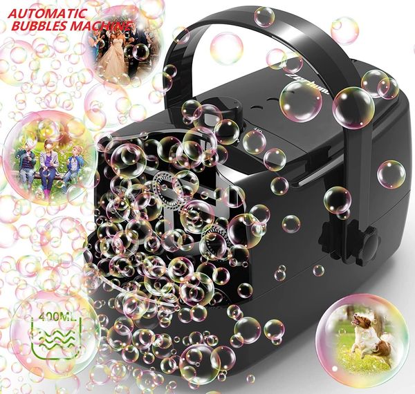 Novidade Games Bubble machine portátil totalmente automático suporte plug-in ou bateria ou use banco de potência móvel 2 velocidade brinquedo infantil 230625