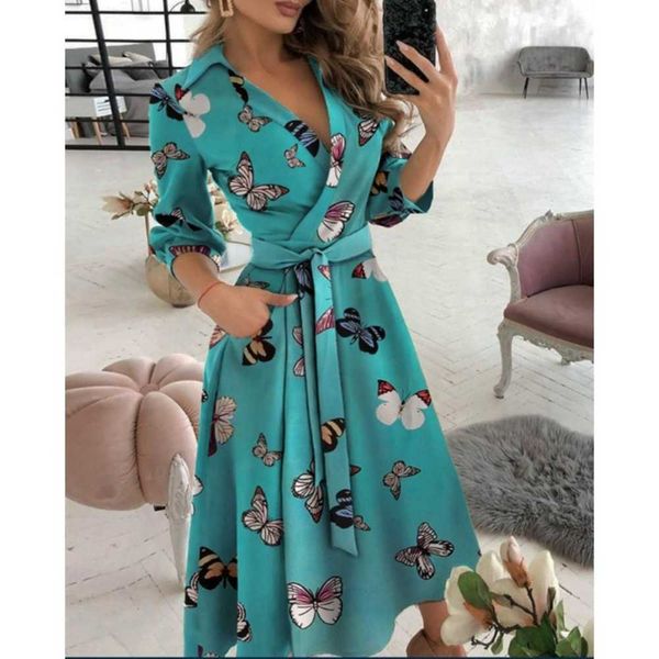 2023 Primavera/Estate Moda manica corta con scollo a V stampato Hip Wrap Abbigliamento donna abiti modelli donna maxi abito maniche lunghe