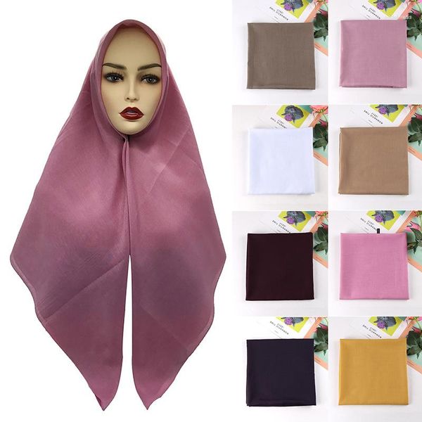 Cachecóis 110 110cm Algodão Cachecol Quadrado Muçulmano Hijab Xaile Turbante Islâmico Tiara Cor Sólida Lenço de Cabeça Tamanho Grande Envoltório de Cabeça