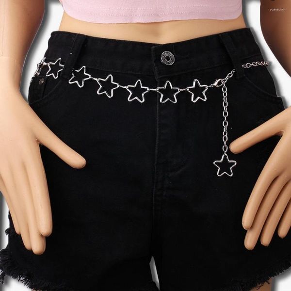 Cintos de luxo com pentagramas de corrente de metal para mulheres, marca, cintura, vestido feminino, jeans, barriga, cintura decorativa
