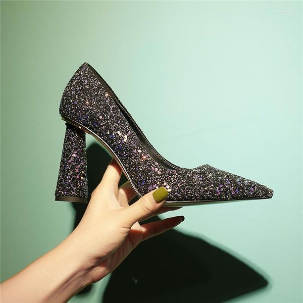 Отсуть обувь сексуальные многоцветные блески выкачивает черное серебряное вечернее вечеринка высокие каблуки