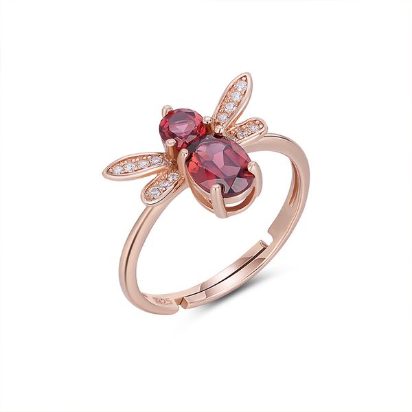 Natural Stone Ring Ruby Real Silver 925 Fine Jewelry For Women Honey Bee Designer Girlfriend Birthday Gift Gems Cute Accessories