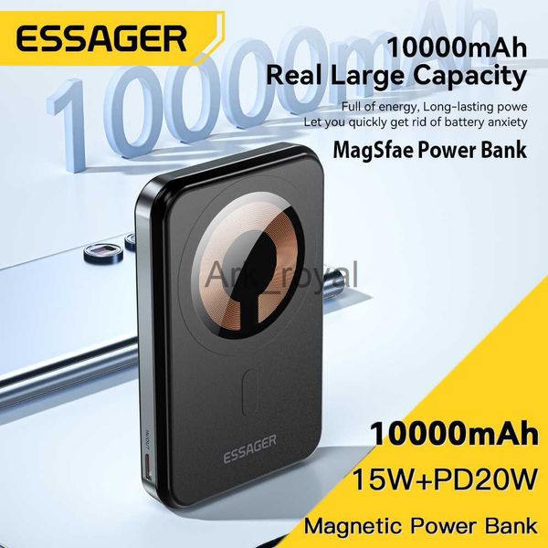 Bancos de energia para celular Essager 20W Carregamento magnético sem fio 10000mAh Mini banco com suporte de telefone para iPhone 14 13 12 Pro Max Magsafe bank J230626