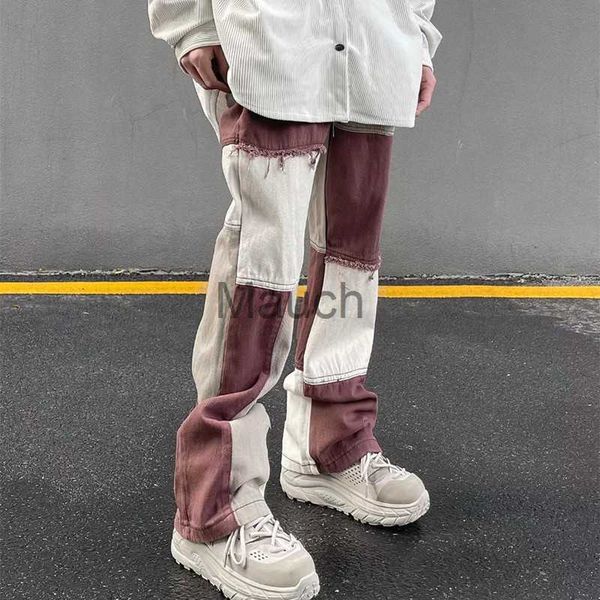 Erkek Kot 2022 Yeni Moda Kahverengi Patchwork Grunge Baggy Erkek Kot Pantolon Yüksek Sokak Gevşek Düz Hip Hop Kadın Kot Pantolon Pantalones J230626