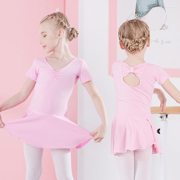 Bühnenkleidung Mädchen-Ballettkleid Kinder-Bowknot-Trainingsrock Kinderkostüm Tutu Klassische kurze Langarm-Tanzbekleidung