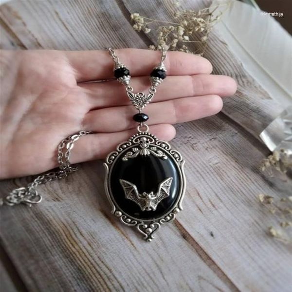 Collane con ciondolo Accessori per gioielli coordinati per Halloween Pipistrello animale Collana con pietre preziose nere Orecchini pendenti per anello da donna Goth