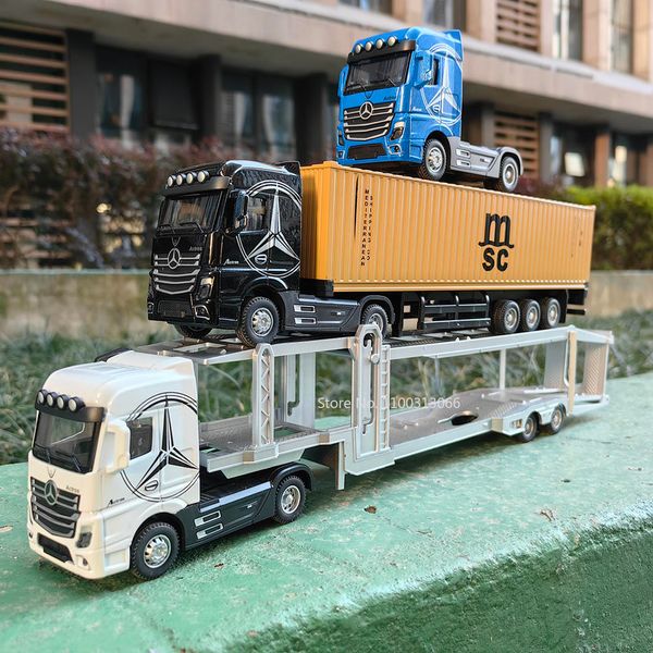 Diecast Model auto 1:50 Grote Diecast Legering Truck Auto Model Container Speelgoed Simulatie Trek Geluid En Licht Transport Voertuig Model Jongen Speelgoed Gift 230625