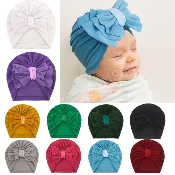 Weiche, hautfreundliche, warme Turban-Mütze für Kleinkinder, einfarbig, handgefertigt, mit Schleife, für Babys, Mädchen, Mützen, Bögen, Kopfbedeckung, Fotografie-Requisiten