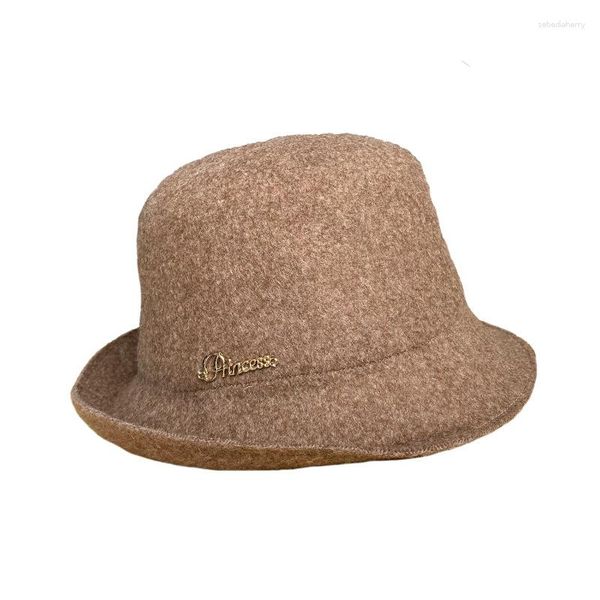 Berets Wool Feel Fenging Letter Bucket Hat Hat Fedoras Женская Осень Зимняя Зимняя Кеп