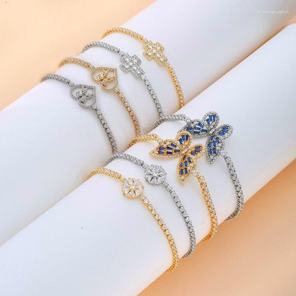 Braccialetti con ciondoli Hip Hop Tennis per le donne Luxury Iced Out Cubic Zirconia Butterfly Geometry Bangle Bling Hand Chain Jewelry KCH266