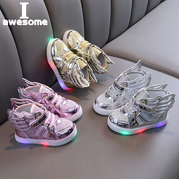 Sneakers çocuk ayakkabıları LED Erkek Kız Çocuk Ayakkabıları Led Çocuklar Spor Yanıp Sönen Işıklar Parlayan Glitter Rahat Bebek Kanat Düz 230626