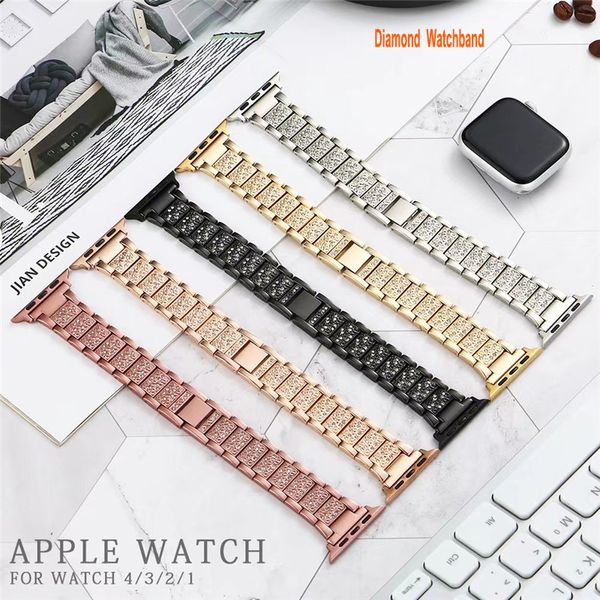 Bling Diamond Straps para Apple Watch Band 38mm 40mm 41mm 42mm 44mm 45mm SE2 Women Classic Steel Steel Metal Watchband for iWatch Series 8 7 6 5 4 3 2 Bands Pretty Shiny