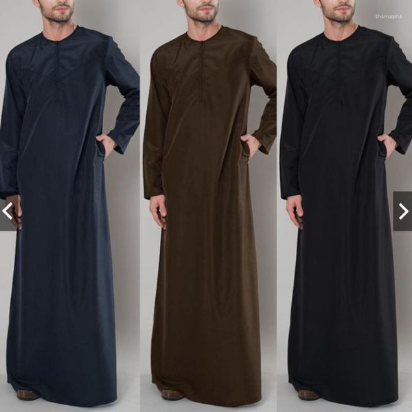 Etnik Giyim Müslüman Elbise Erkekler Gevşek Jubba Thobe Suudi Arap Kaftan Elbiseler İslam Namaz Fermuarlı günlük kıyafetler