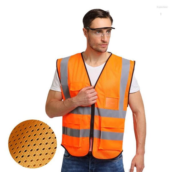 Мотоциклетная одежда Hi Vis Orange Orange Savely Safety Safety Stuftive Jacket с карманами и молнией