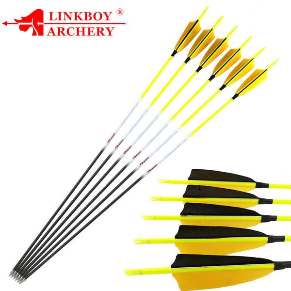 Луковая стрела 12 шт. Linkboy Archery Carbon Arrows 30 '' Spine 600 700 800 1000 ID4.2mm 4inch Turkey Feather 80gr Points Recurve LongBow HuntingHKD230626