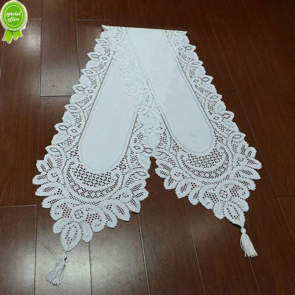 Caminho de mesa Vintage tricotado à mão floral Renda Caminho de mesa com borda com borlas Toalha de mesa floral para noivado Decoração de festa de casamento