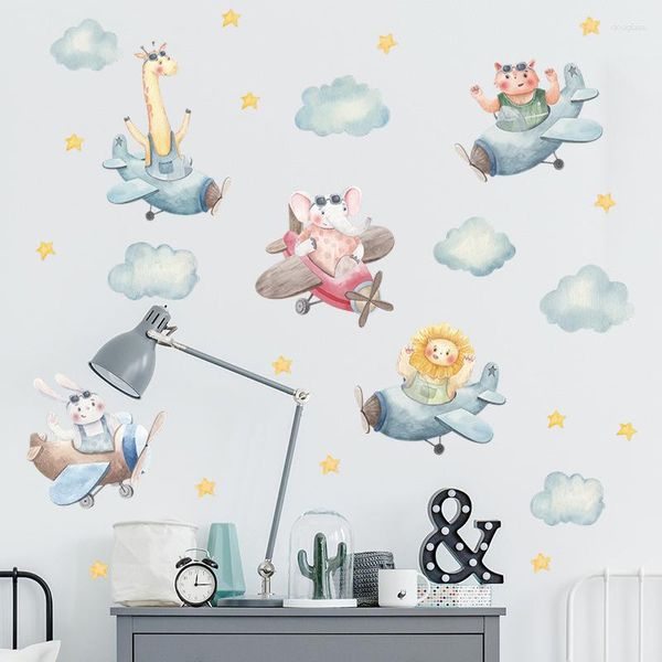 Adesivi murali Cartoon Animal Pilot per bambini Camere Ragazzi Camera da letto Kindergarten Decor Decorazione della stanza Murales d'arte fai da te