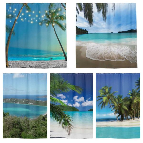 Cortinas de chuveiro linda tropical vista para o mar Caribe praia paraíso foto cortina de chuveiro cortina de banheiro com gancho cortina de banheiro l220cmHKD230626