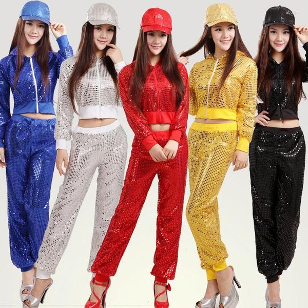 Stage Wear Girl Women Modern Hip Hop con paillettes Top da ballo Pantaloni Costume da uomo Party Performance Dance Abbigliamento jazz per adulti