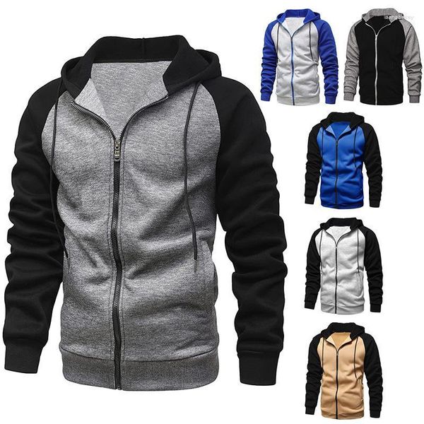 Herren Hoodies Herren Casual Fleece Sportjacke Herren Einfarbig Strickjacke College Blazer Tasche Training Jogging Reißverschluss Mantel Raglan