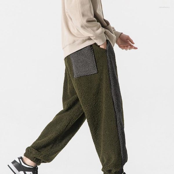 Pantaloni da uomo Pile invernale da uomo Lungo Ragazzi Colore Patckwork Agnello vintage Uomini larghi Velluto Ispessimento Pantaloni casual 5XL di grandi dimensioni