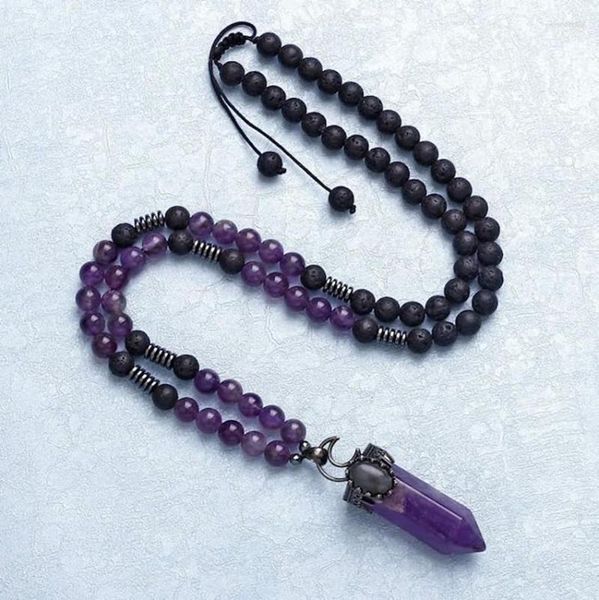 Collane con ciondolo XSM Lava Rock Stones Collana di cristallo curativo Ametista naturale Pietra occhio di tigre Prisma esagonale Bilanciamento energetico Reiki