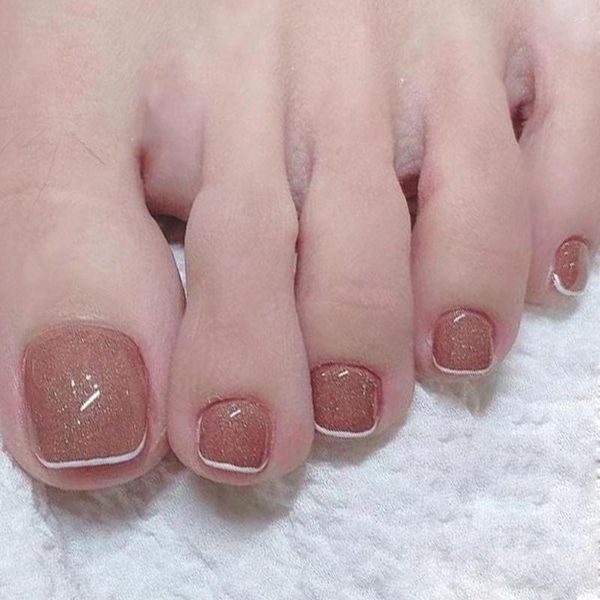 Unhas postiças 24 peças para mulheres dedo do pé quadrado curto francês borda branca unhas postiças cobertura completa