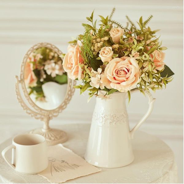 Декоративные цветы искусственные фальшивые растения розовые шелковые цветочные композиции свадебные букеты