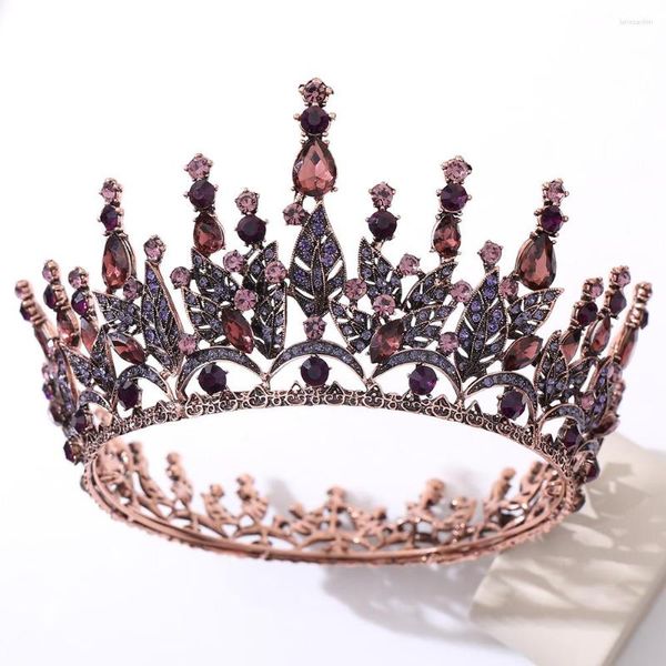 Grampos de cabelo KMVEXO barroco retrô gótico festa de casamento coroa strass cristal tiaras redondas tiaras acessórios para noiva