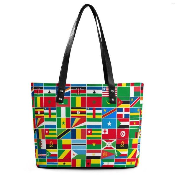 Sacos de noite Bolsas de bandeiras africanas Bolsa de ombro de couro PU com impressão colorida Bolsa de ombro feminina Cinto de supermercado Roupa de rua Compras