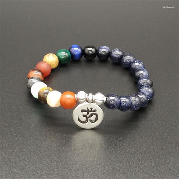 Strang handgemachte Naturstein Lotus Ohm Buddha Perlen Armband blau Sand acht Planeten für Frauen Männer Yoga Schmuck Geschenke