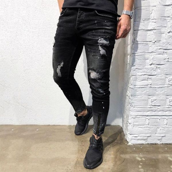 Мужские брюки мужские узкие эластичные джинсы с потертостями, высококачественные джинсы с потертостями, рваные, облегающие джинсы с карманами, брюки 2023