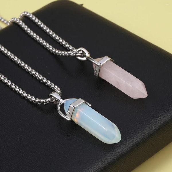 Anhänger Halsketten Mode Kristall Halskette Böhmischen Sechseck Herz Opal Amethyst Edelstahl Kette Paar Weibliche Schmuck Geschenk