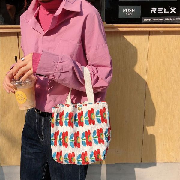 Abendtaschen Umhängetasche Frauen Weibliche Handtasche Niedliche Mini Blumendruck Leinwand Tragbar für Casual Tote Lunch Beach