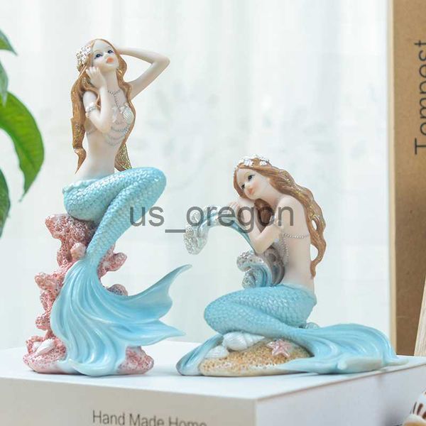 Oggetti decorativi Figurine Resina europea Simpatica principessa mediterranea Ornamenti Home Room Table Figurine Mermaid Angel Girl Decor Artigianato Regali di compleanno