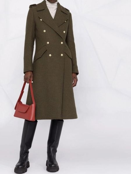 Miscele un unico esercito verde giù girare epaulet slim posteriore split women coat di lana di lana nuovo inverno allmatch a doppio abbigliamento a petto