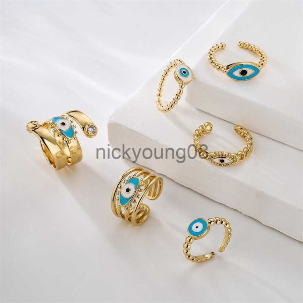 Anéis de banda Newbuy moda esmalte sorte mal olho jóias 2022 na moda ouro cor cobre anel de dedo aberto para mulheres menina ajustável bijoux x0625