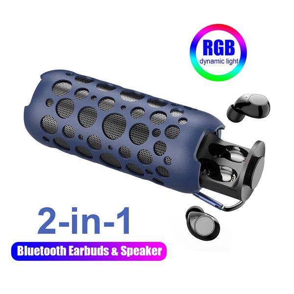 2 в 1 Беспроводные наушники TWS Bluetooth-динамик Сенсорные спортивные наушники Сильный бас Звуковая коробка Портативные динамики Наушники-вкладыши