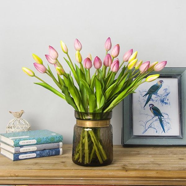 Flores decorativas 7 peças tulipa flor artificial toque real buquê falso para decoração de casamento decoração de jardim