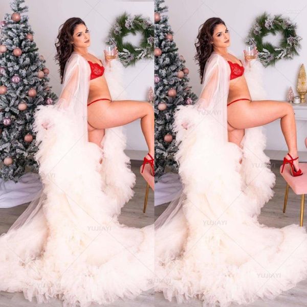 Damen-Nachtwäsche, Damen-Morgenkleid, Puffy-Tüll-Robe, Umstandskleid für Poshoot, Weihnachten, Geburtstag, Abschlussball, Party, lang