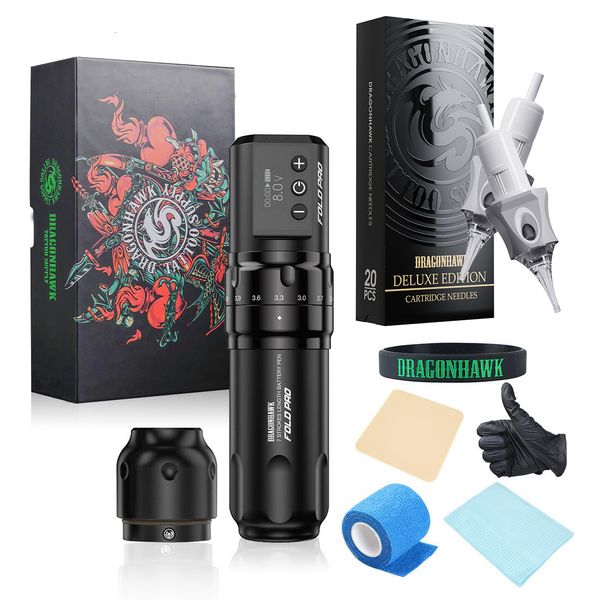 Tattoo Machine Dragonhawk Regolabile 7 Stroke Lunghezza Modificabile Fold Pro Power By Mcore-c2 Wireless Wire Battery RCA Machine Pen Rotary Supply 230626