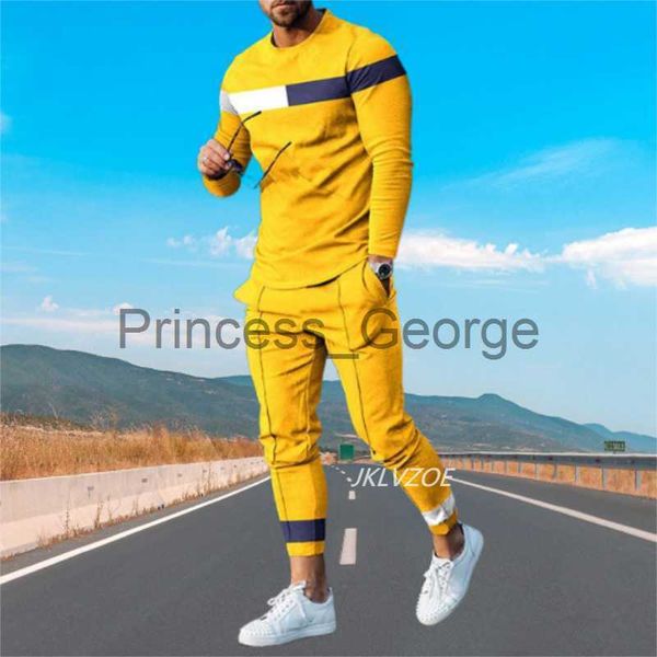 Tute da uomo Stampato in 3D Giallo Uomo Streetwear Autunno Uomo Abbigliamento Moda T-shirt a maniche lunghe Pantaloni Tuta casual Tuta da 2 pezzi x0627