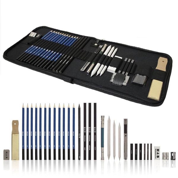 Matite 32pcs Schizzo matite Schizzo professionale Disegno Kit matita set matita in legno per le forniture d'arte studenti scolastici