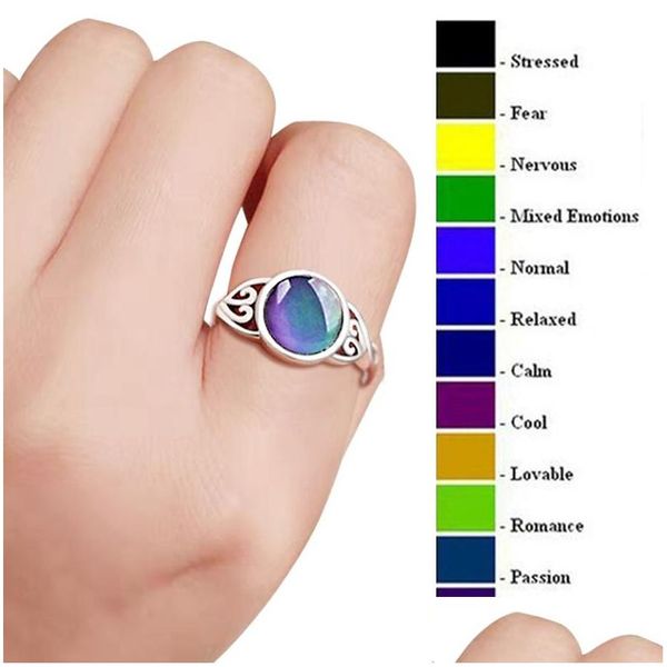 Bandringe, die 925 Silber verkaufen, Mischungsgröße, Stimmungsring, ändert die Farbe entsprechend Ihrer Temperatur, offenbaren innere Emotionen, Fingerschmuck, Bk, Drop-Lieferung, Dhijr