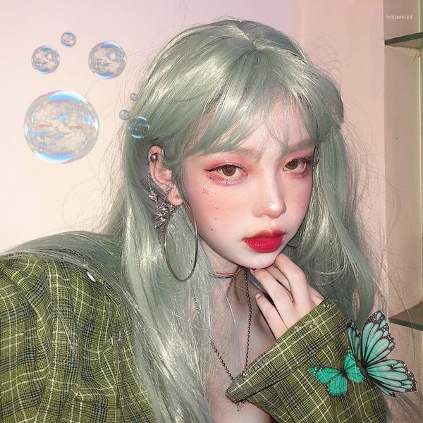 Synthetische Perücken AILIADE Licht gemischt grün lang 25 Zoll 65 cm gerade hitzebeständig Fales Haar für Halloween Cosplay Lolita Kend22