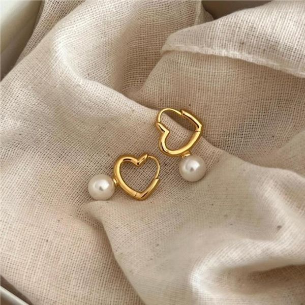 Orecchini a bottone SHANICE S925 Sterling Silver Pearl Heart For Girl Vintage Geometric Special Love Gifts Women Couple Jewelry