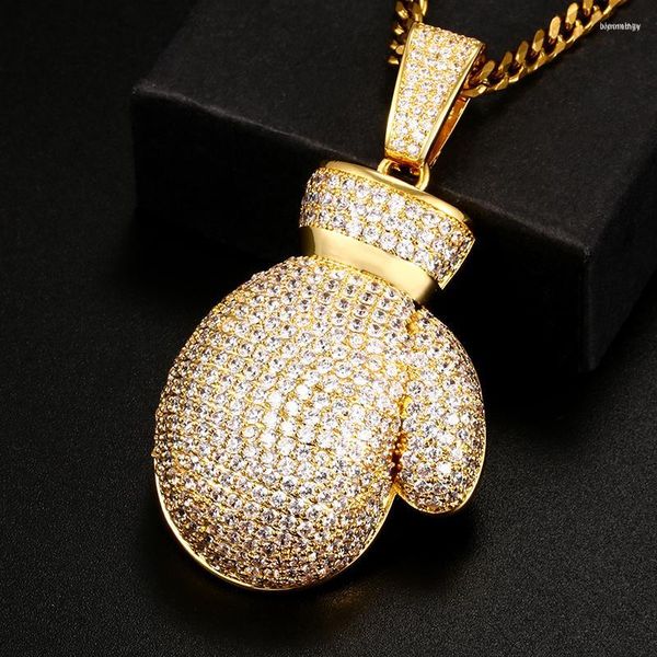 Correntes Iced Out Boxe Pingentes Colares Masculino Hip Hop Jóias Luvas Completo Cubic Zircônia Pingente Bling Com Corrente De Tênis Presente