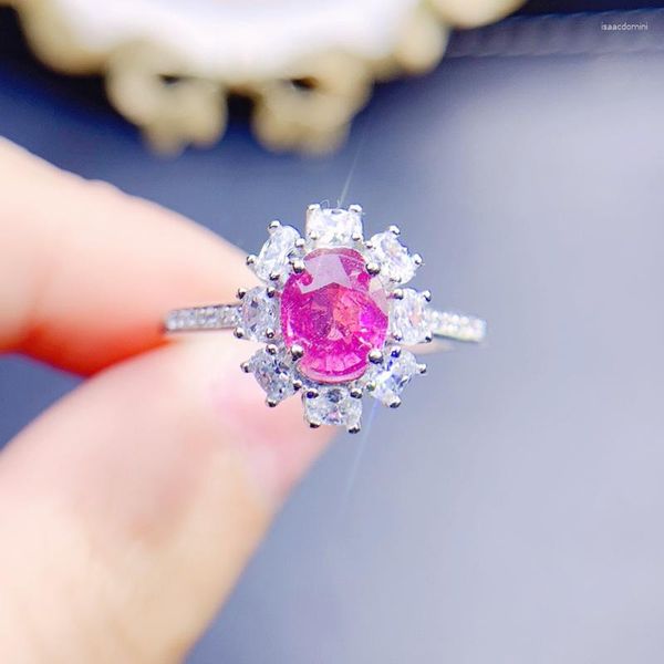 Anéis de agrupamento por joias Turmalina rosa real natural Anel de luxo Prata esterlina 925 Pedra preciosa fina de 0,85 quilates J22761