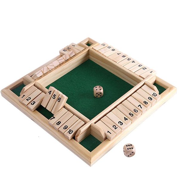 Kicker, klassisches 4-seitiges Brettspiel aus Holz, Würfelspiel für Erwachsene, Kinder, Familienfeier, 10-Zahlen-Tisch-Puzzlespiel für 2–4 Spieler 230626