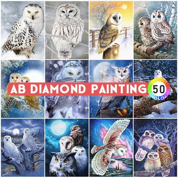 Stitch Ab Trapri di pittura di diamanti Gufo ricami Inverno Animali dell'immagine di decorazione del mosaico di rinestone adesivi da parete